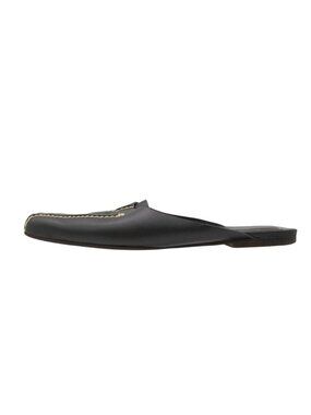 Chanel Sandals Leather Stitch Slip-on Shoes CC Logo Black